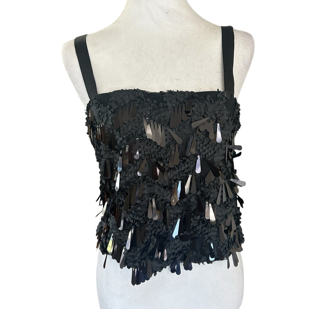 Zara Sequin Applique Black Crop Top Womans SZ S Flirty, Party